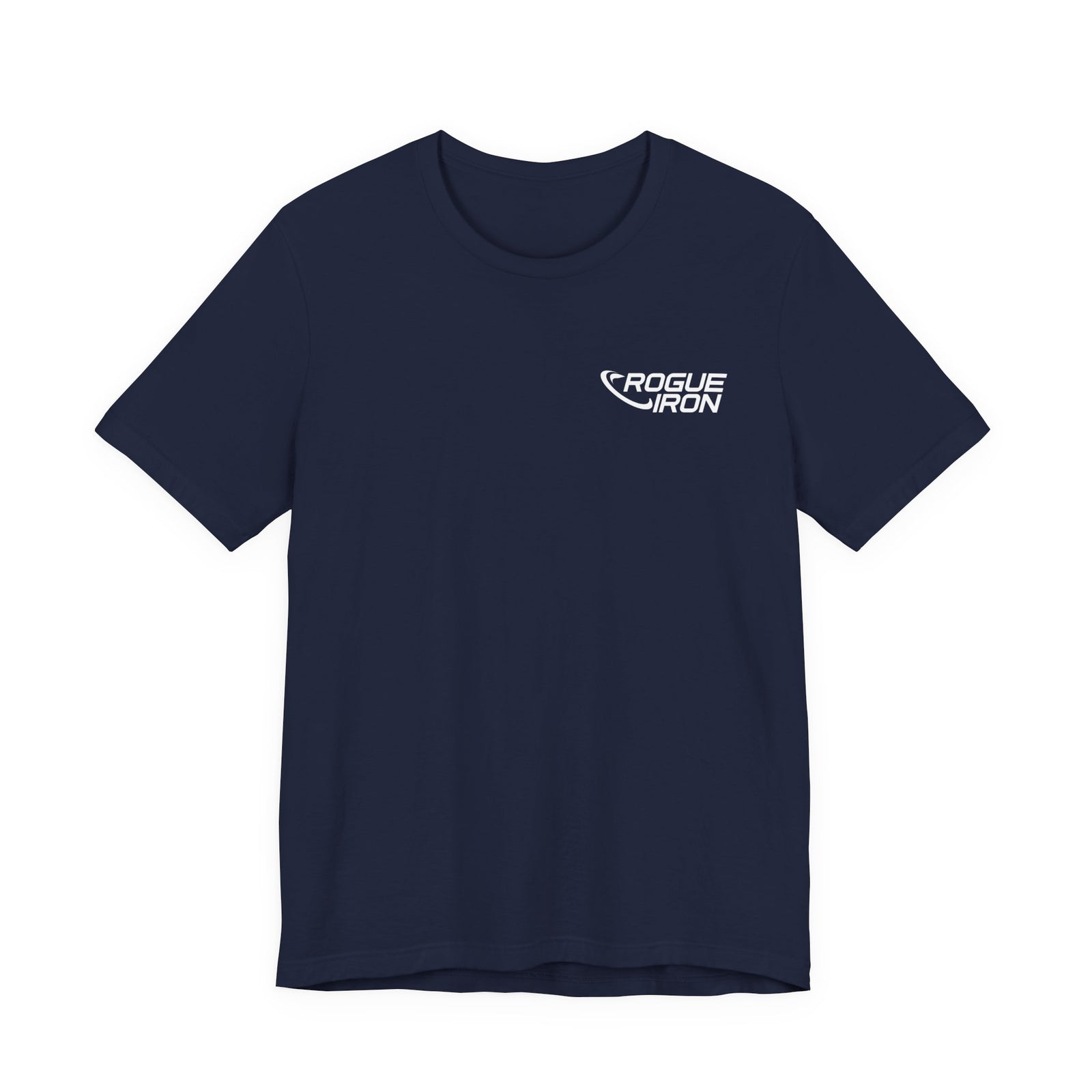 Rogue Iron logo disc golf T-shirt product mockup, view 5