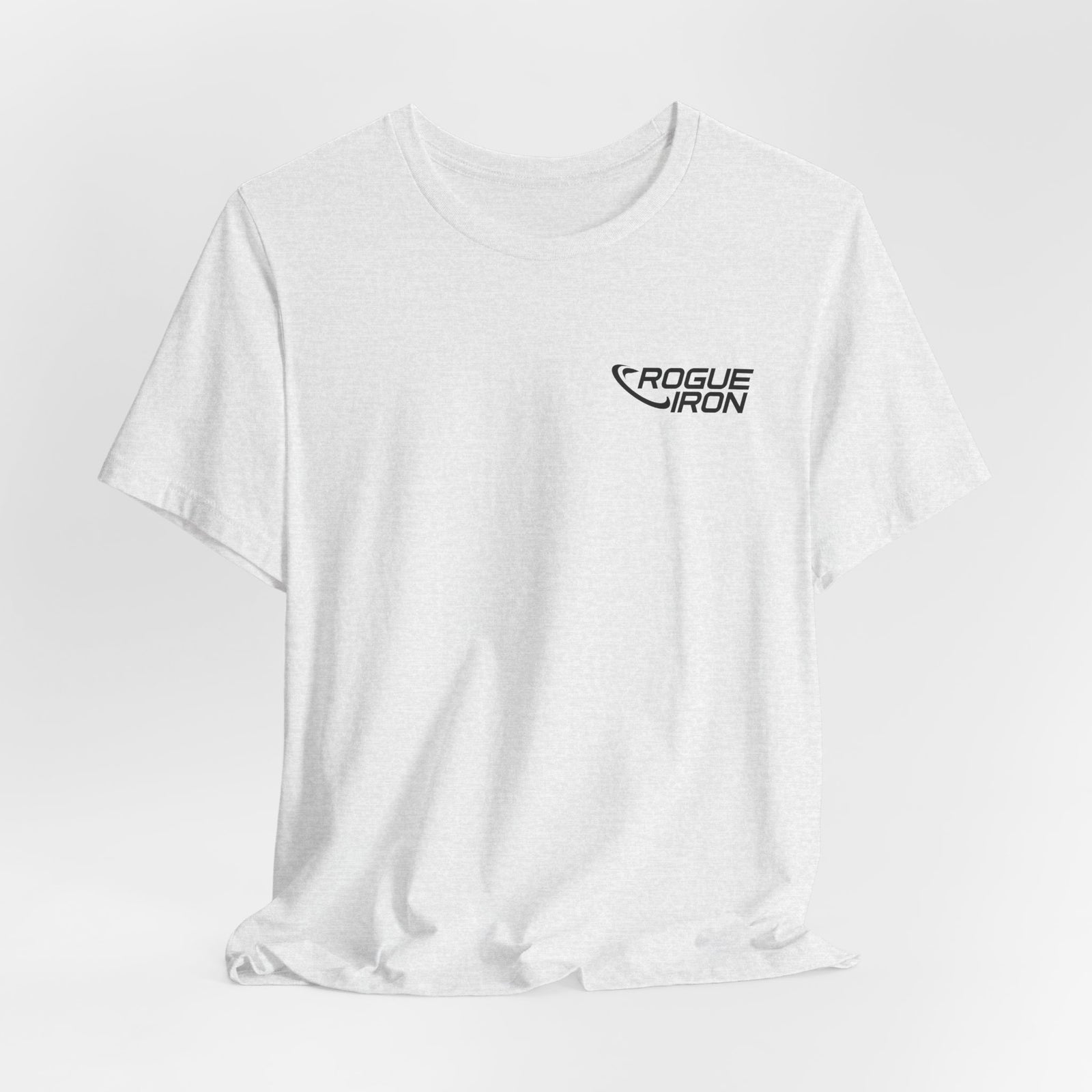 Rogue Iron logo disc golf T-shirt product mockup, view 11