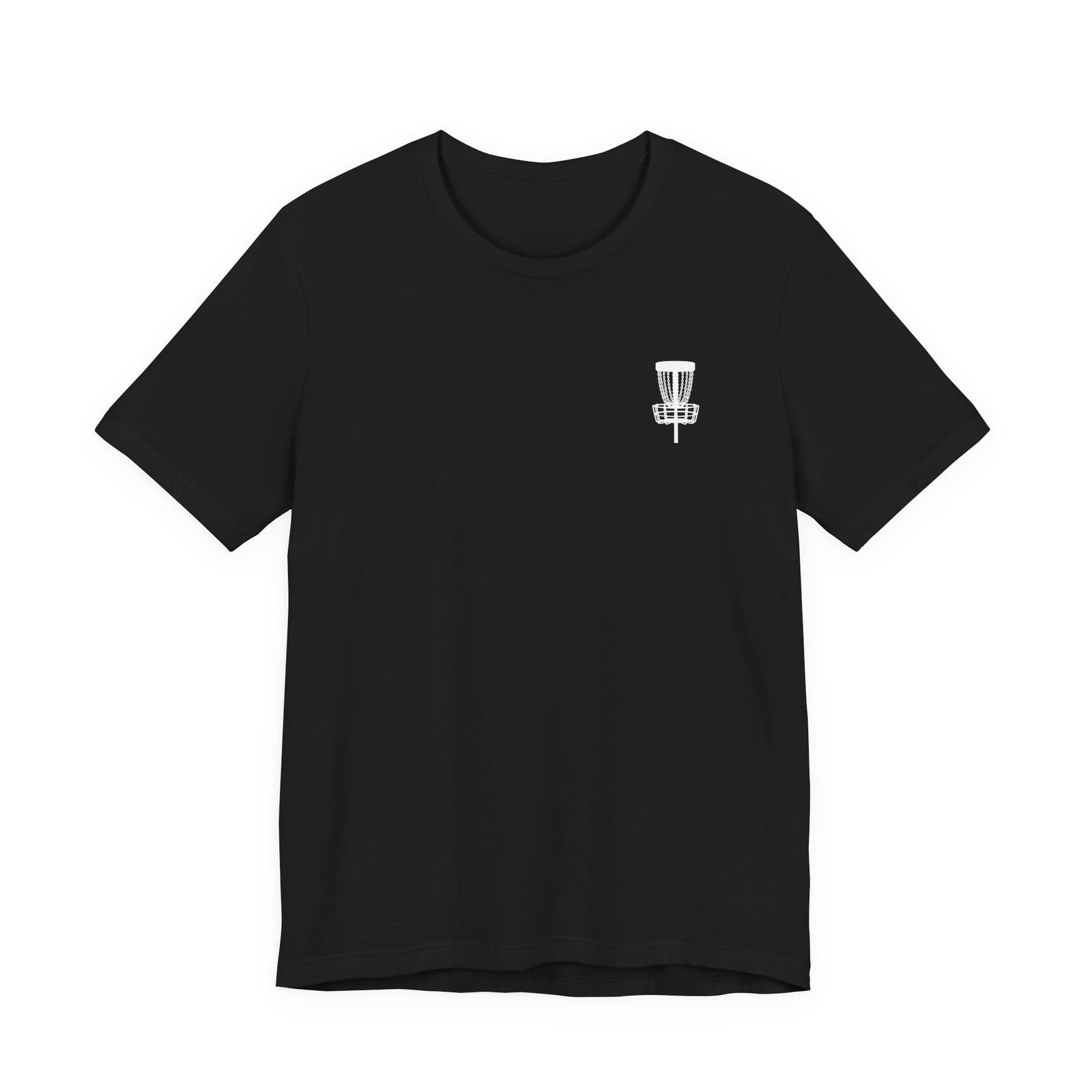 Rogue Iron disc golf basket T-shirt product mockup, view 3
