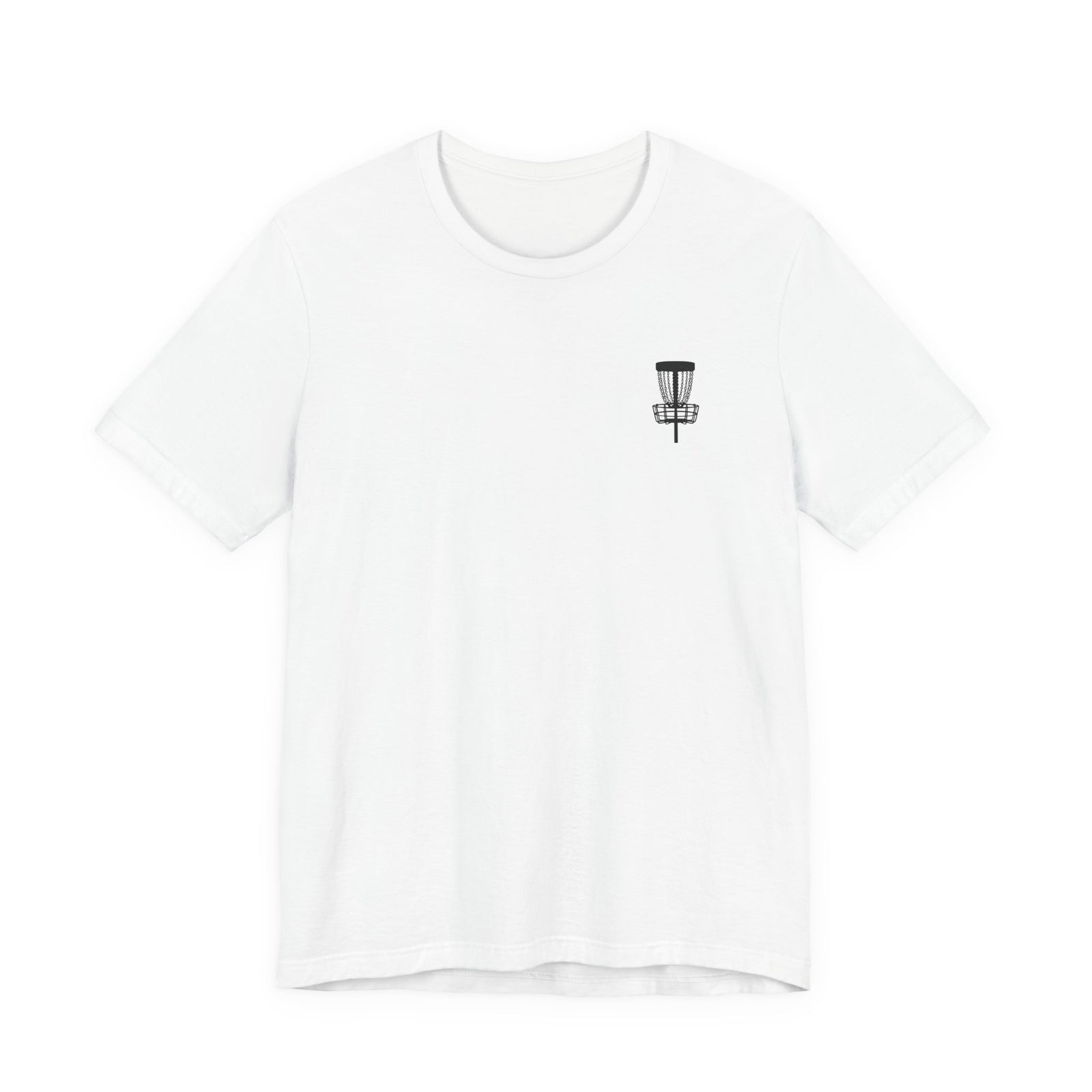 Rogue Iron disc golf basket T-shirt product mockup, view 1