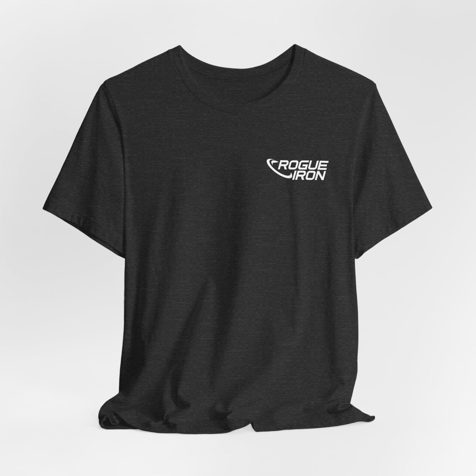 Rogue Iron logo disc golf T-shirt product mockup, view 17