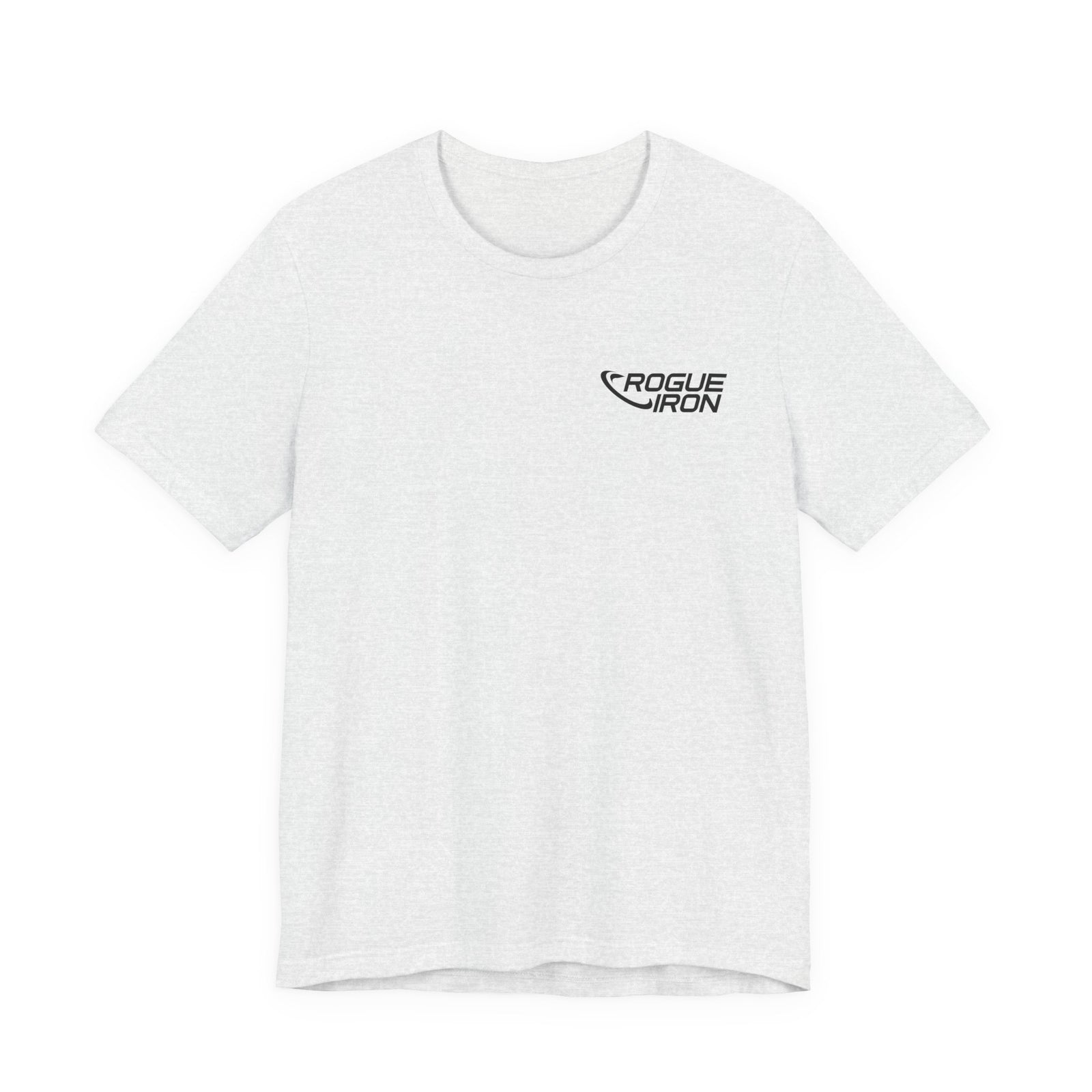 Rogue Iron logo disc golf T-shirt product mockup, view 2