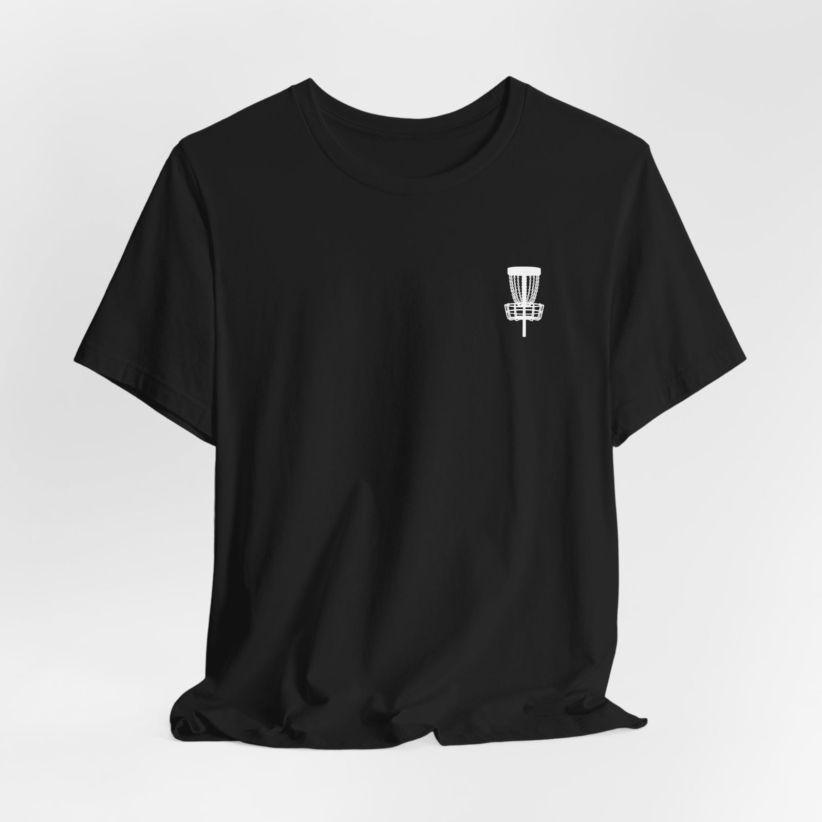 Rogue Iron disc golf basket T-shirt product mockup, view 14