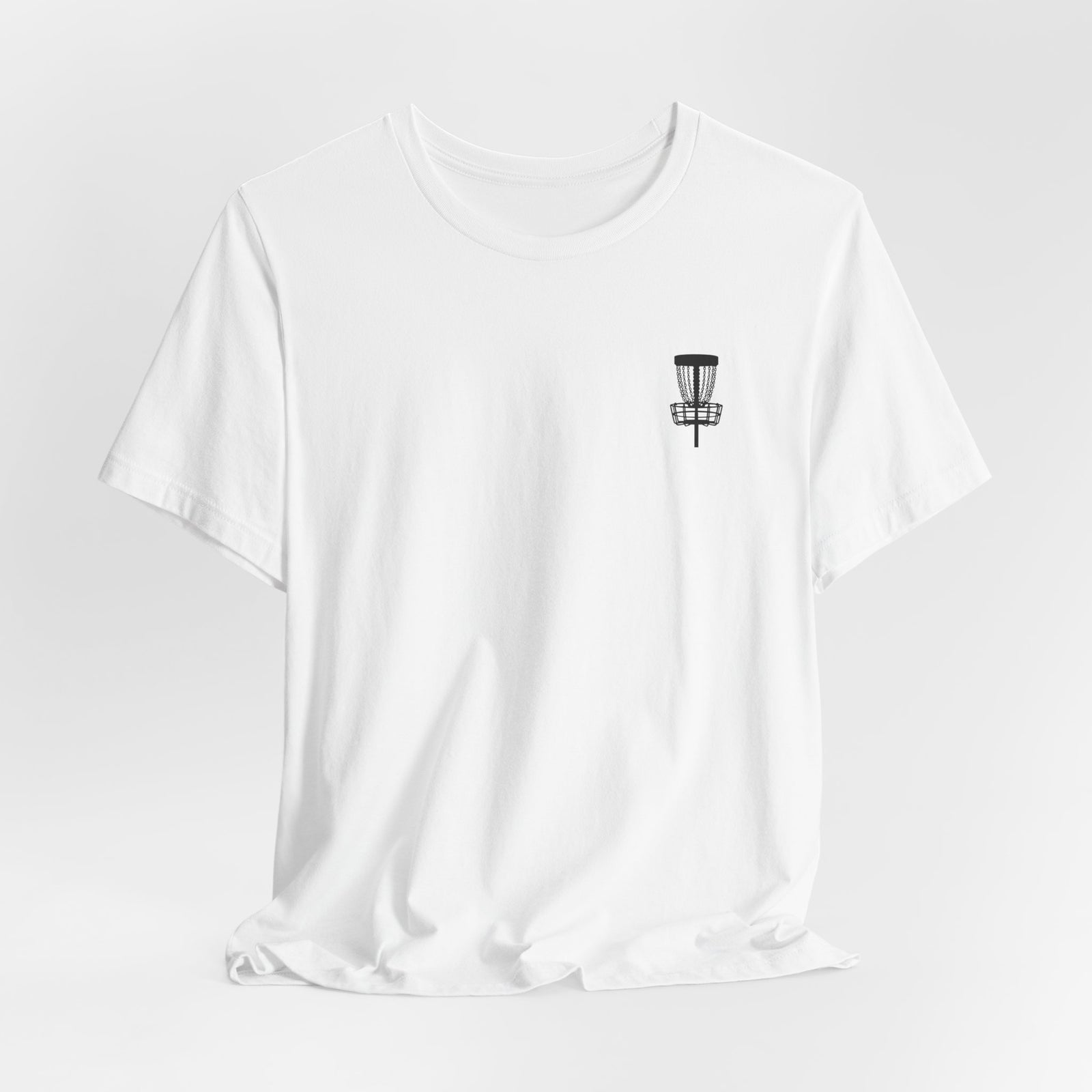 Rogue Iron disc golf basket T-shirt product mockup, view 8