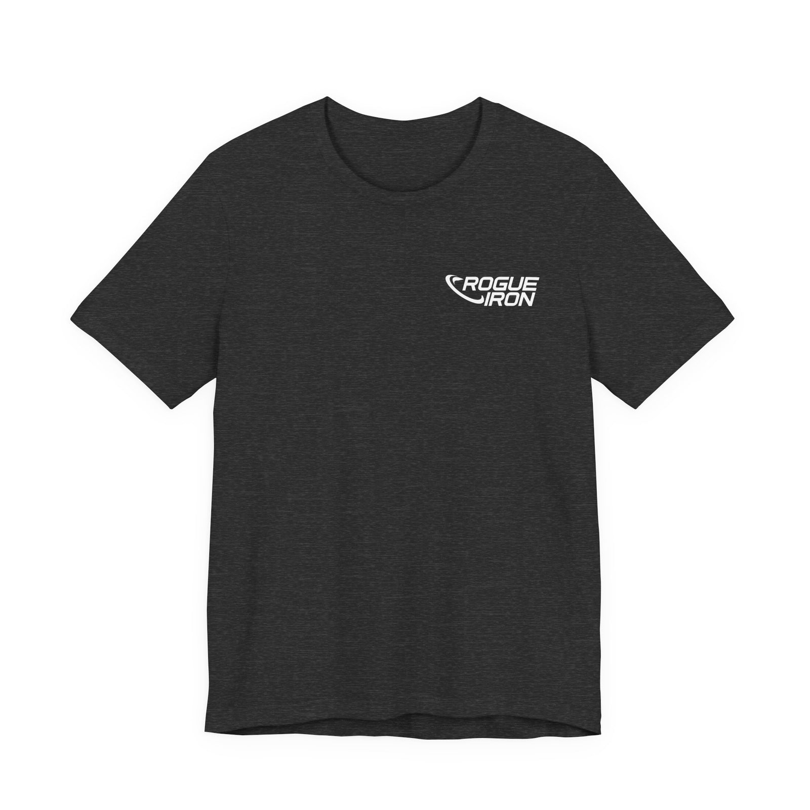 Rogue Iron logo disc golf T-shirt product mockup, view 4