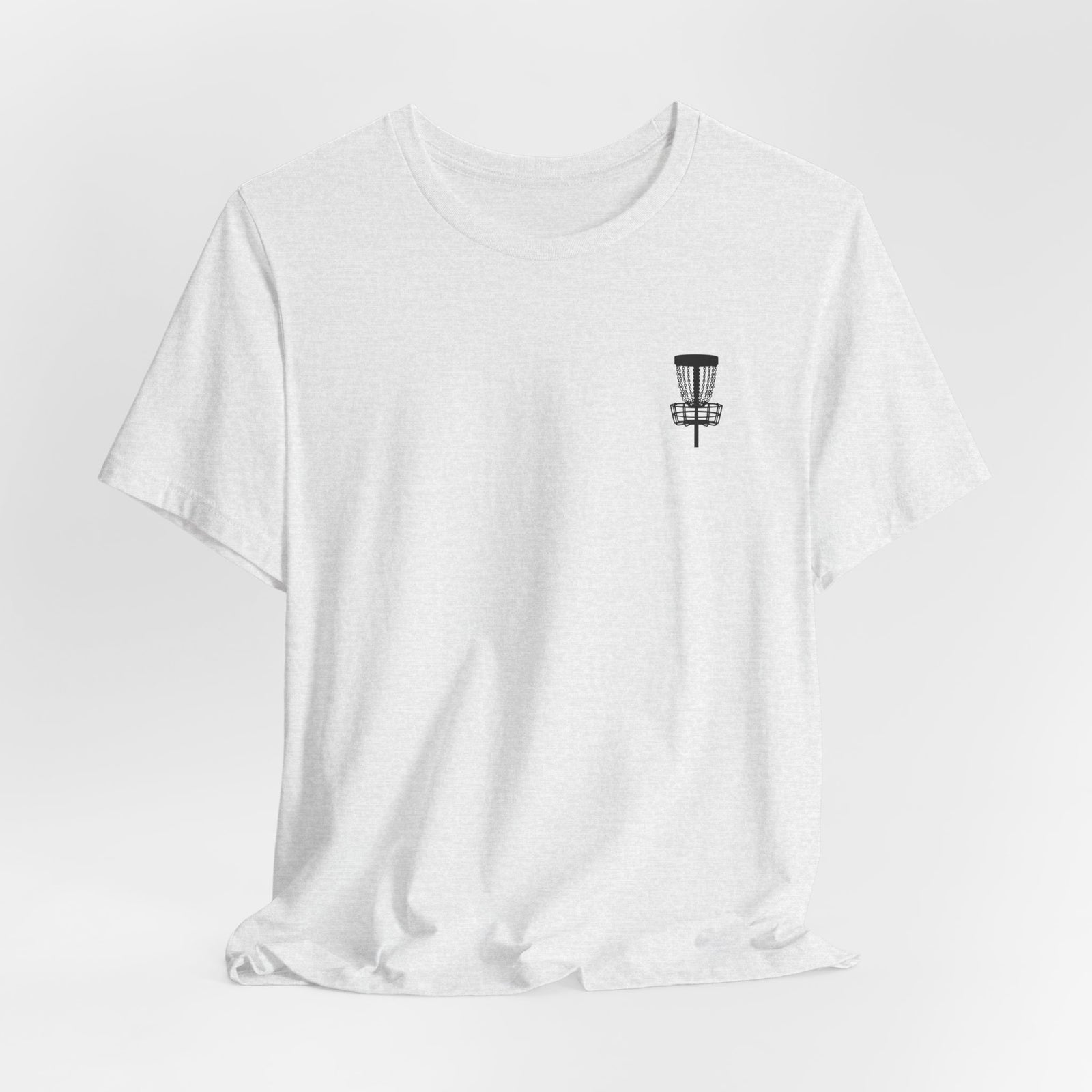 Rogue Iron disc golf basket T-shirt product mockup, view 11