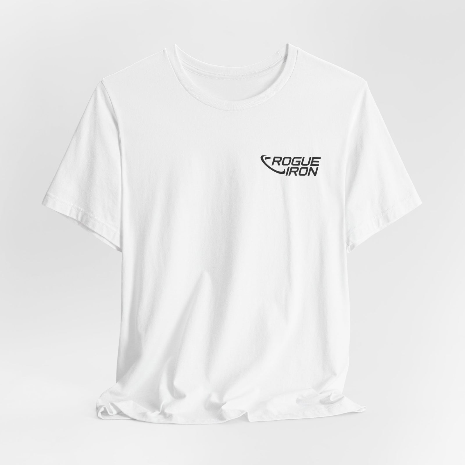 Rogue Iron logo disc golf T-shirt product mockup, view 8