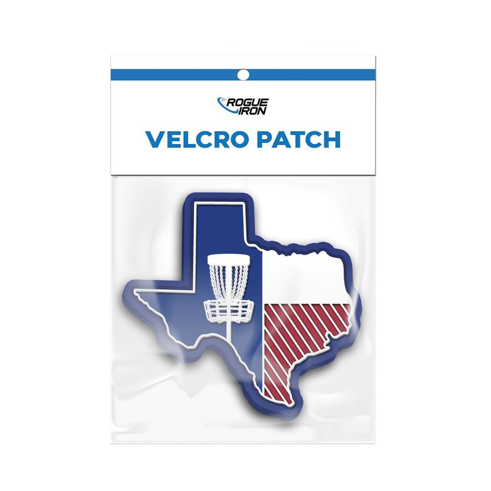 Texas disc golf PVC patch with packaging