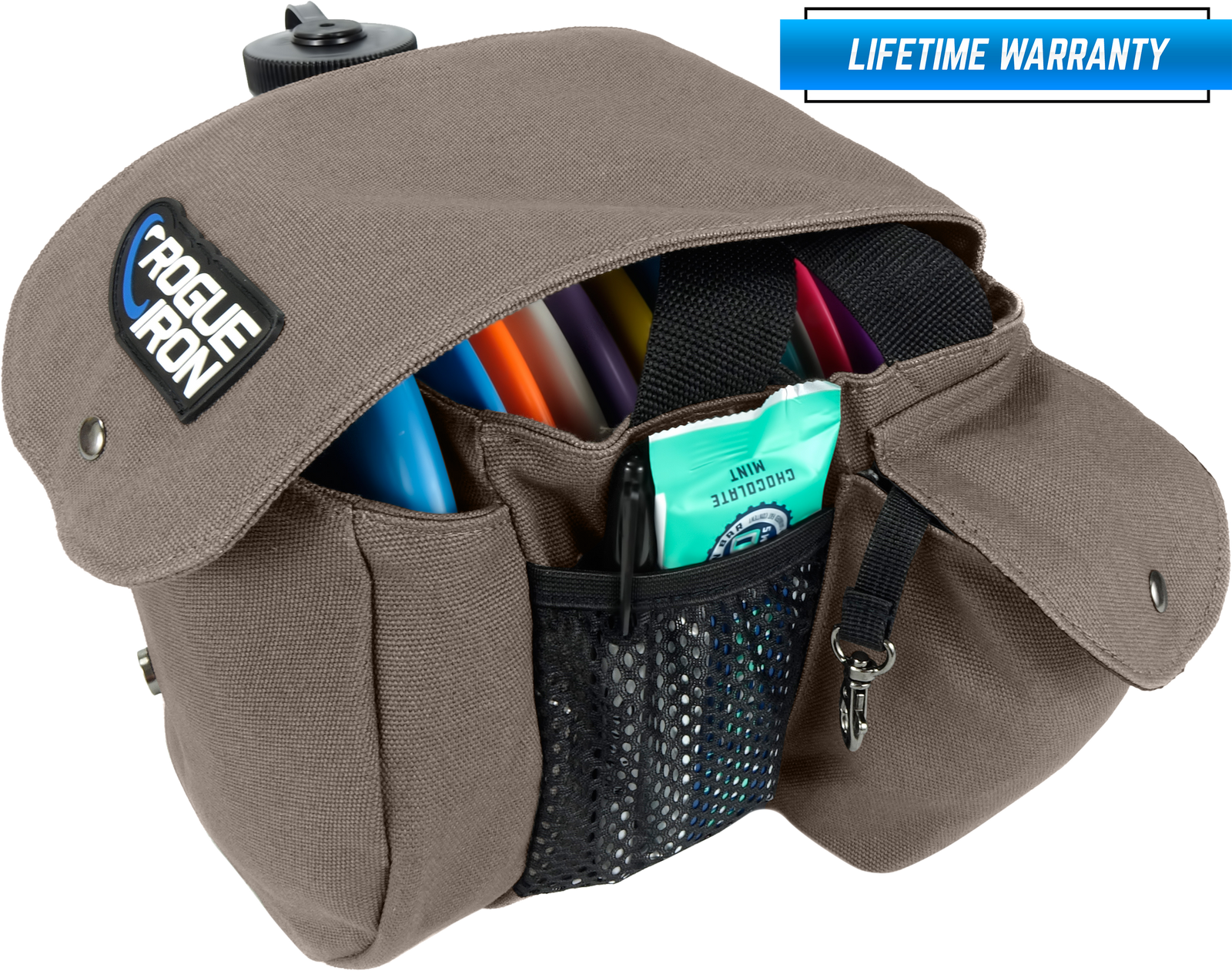 Gray disc golf Sling Bag side view