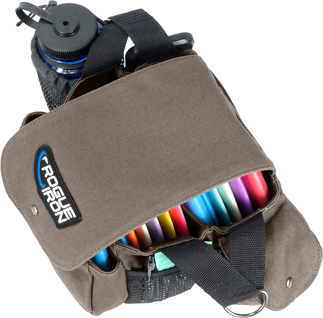 Gray disc golf Sling Bag top view