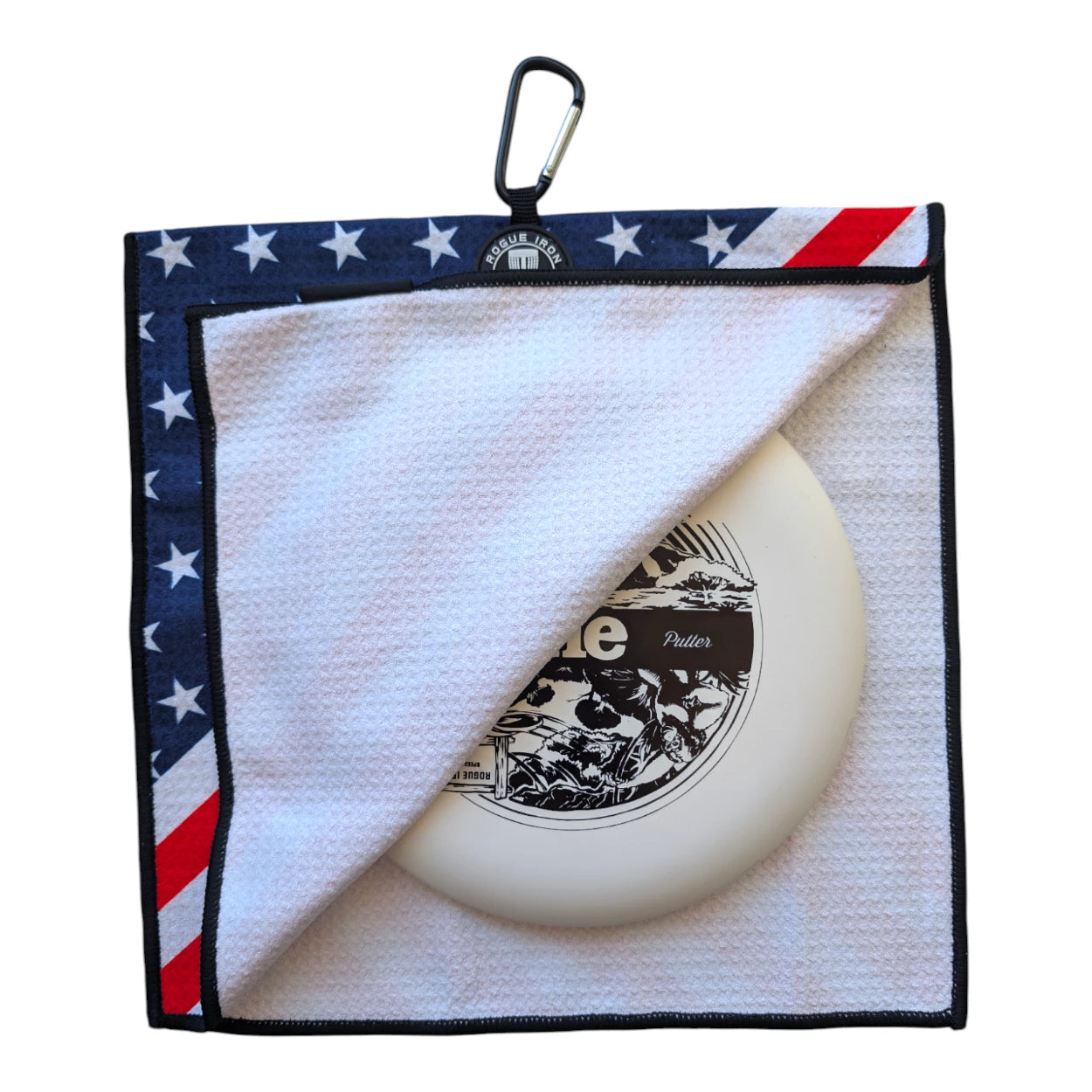 Rogue Iron disc golf towel lifestyle view