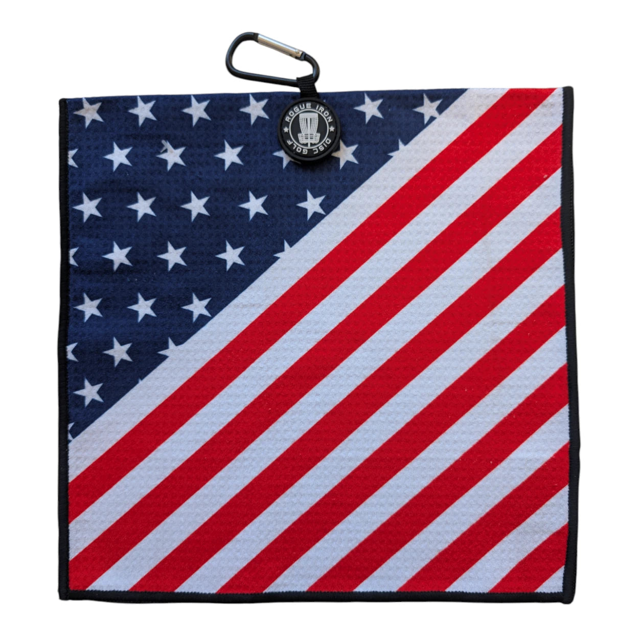 Disc golf towel attached for quick access