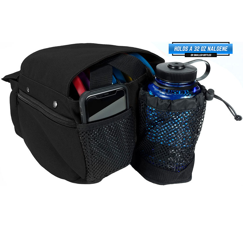 Black disc golf Sling Bag side view