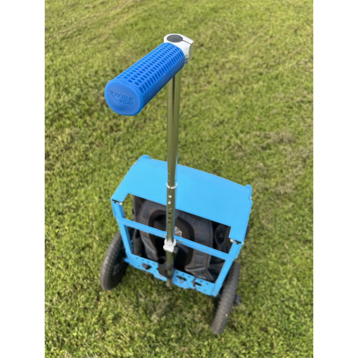 Blue silicone handle grip for a Zuca disc golf cart