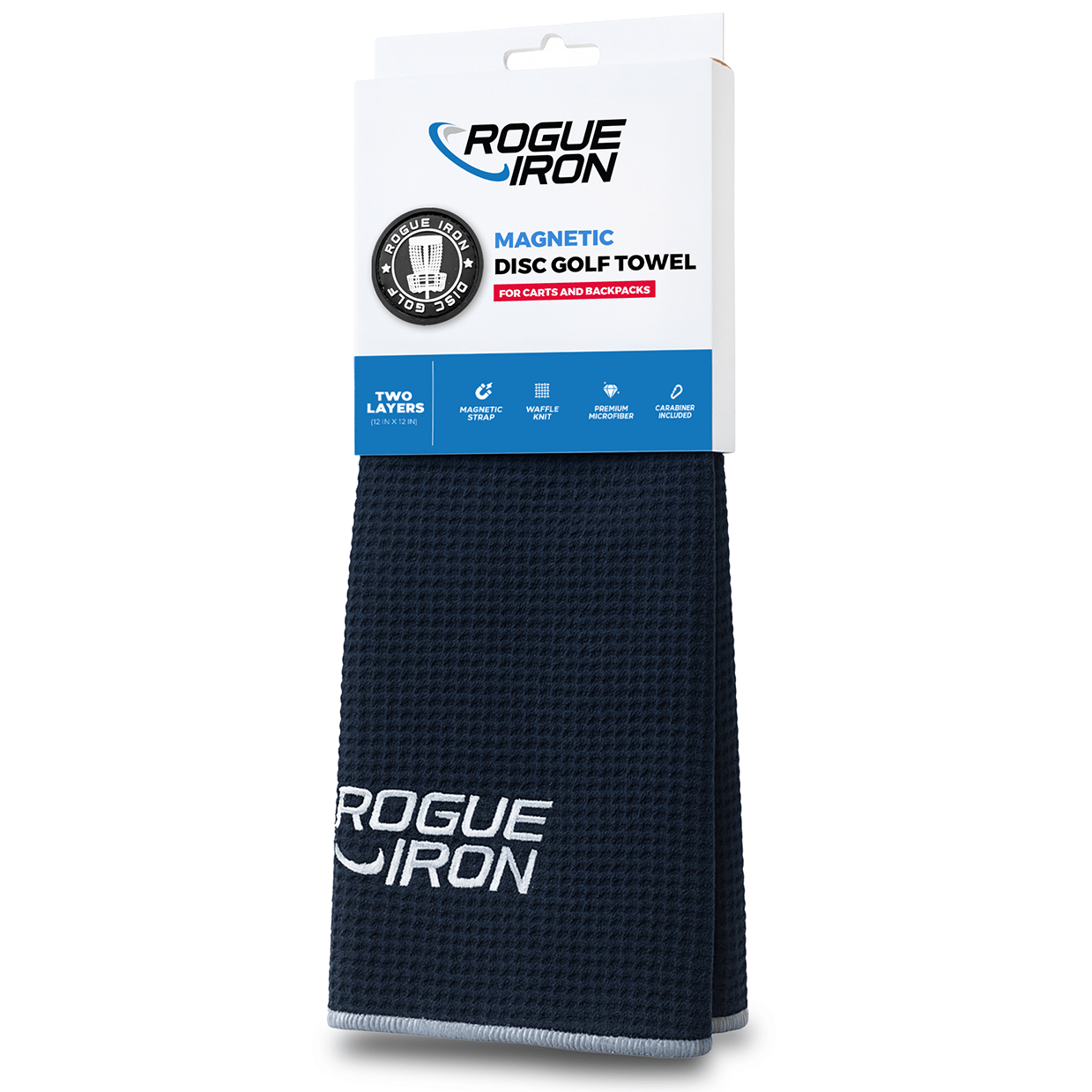 Black magnetic disc golf towel front view