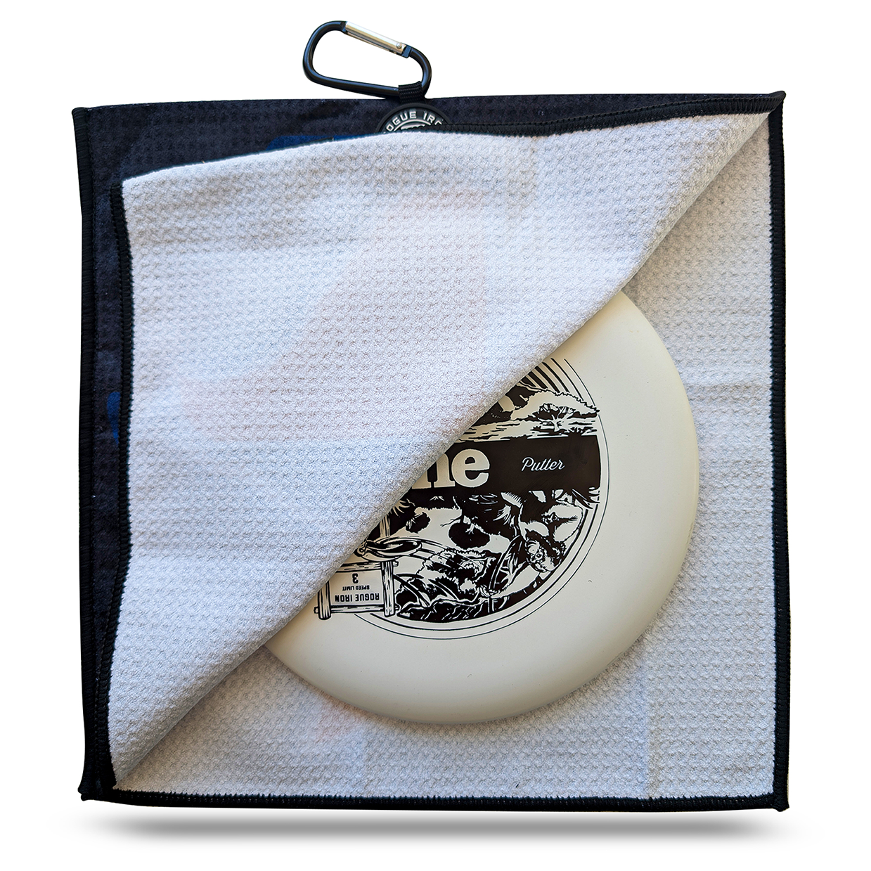 Texas magnetic disc golf towel detail view