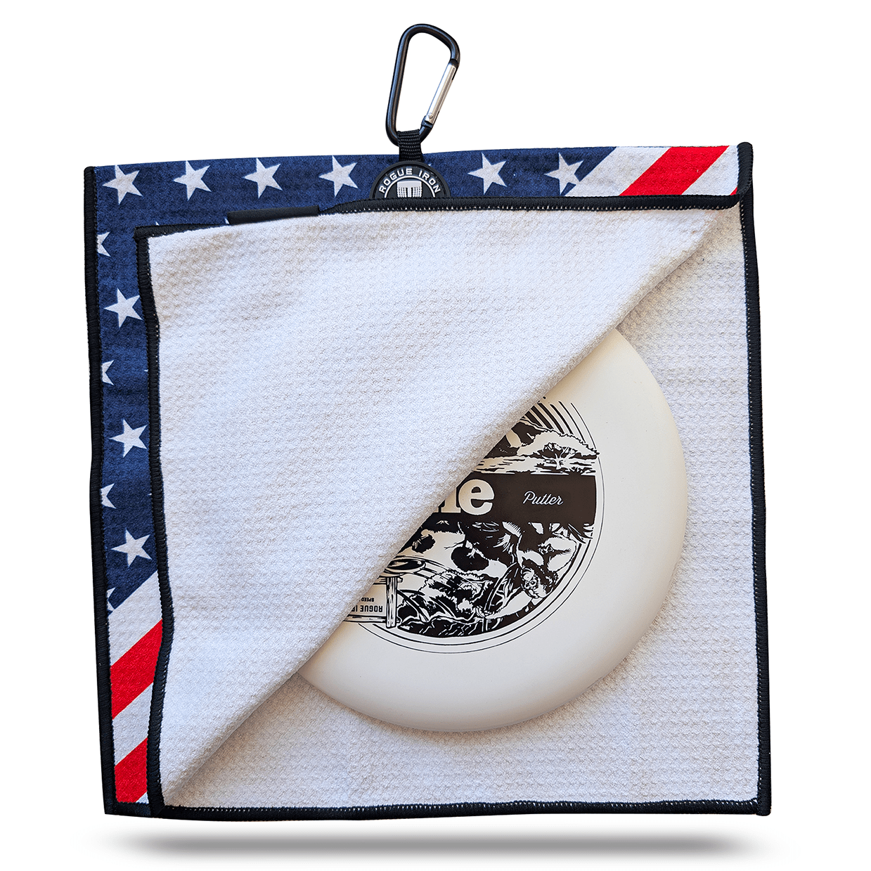USA magnetic disc golf towel detail view
