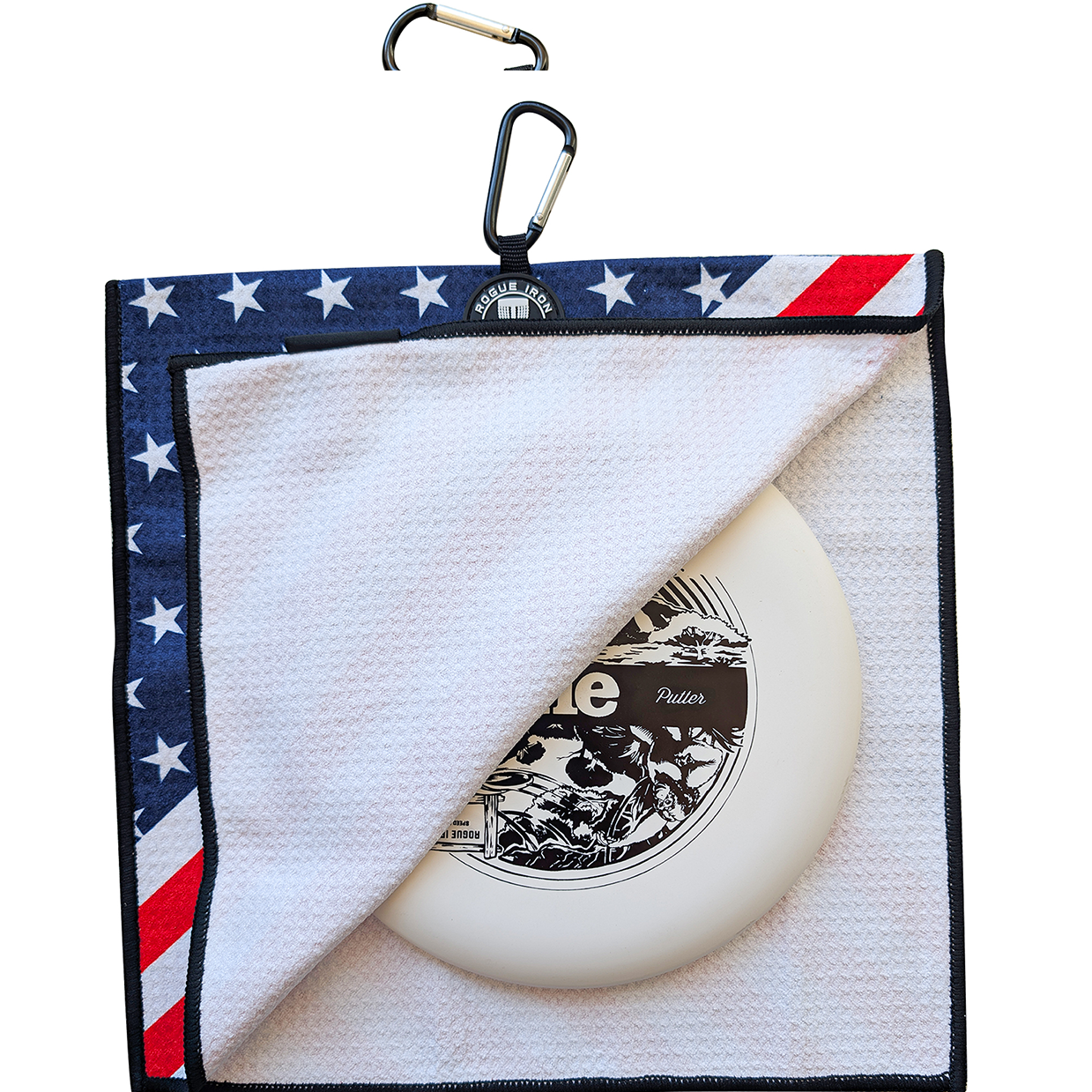 USA magnetic disc golf towel detail view