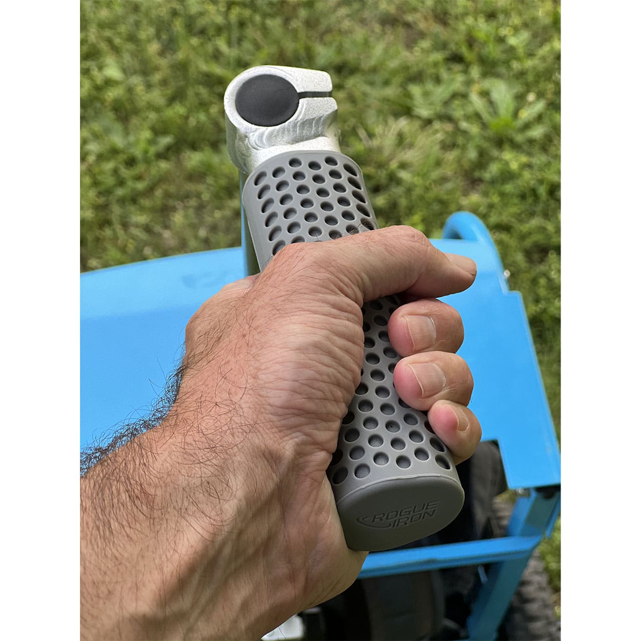 Gray silicone handle grip for a Zuca disc golf cart